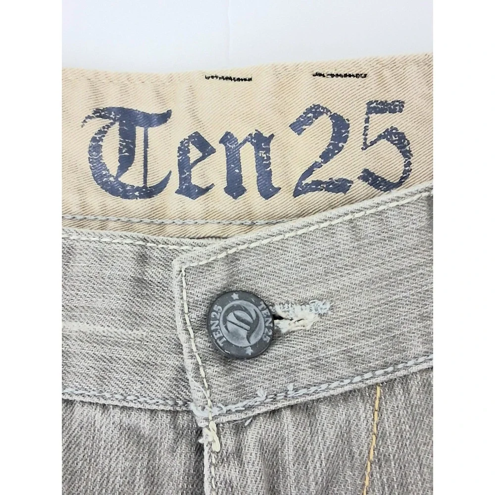 Ten 25 Jeans Men's Size 38 Gray Straight Leg Embroidered Back Pockets Pre-owned‎